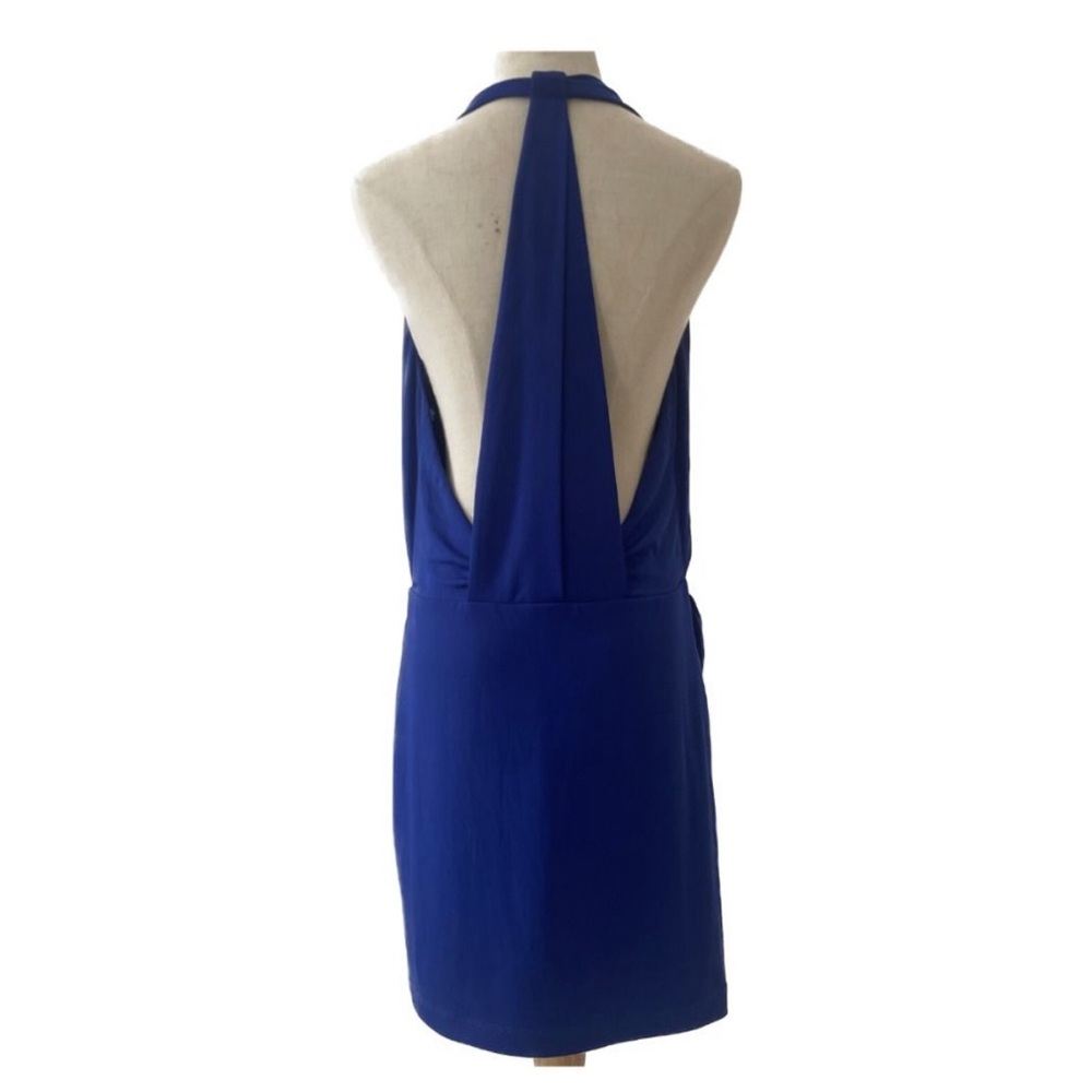 BCBGMAXAZRIA Cowl Draped Neck T-Back Cocktail Dress - Royal Blue - Size Small